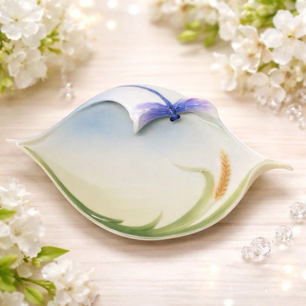 Vintage 2003 Franz Porcelain Collection Dragonfly Sculptured Saucer‎ FZ00028